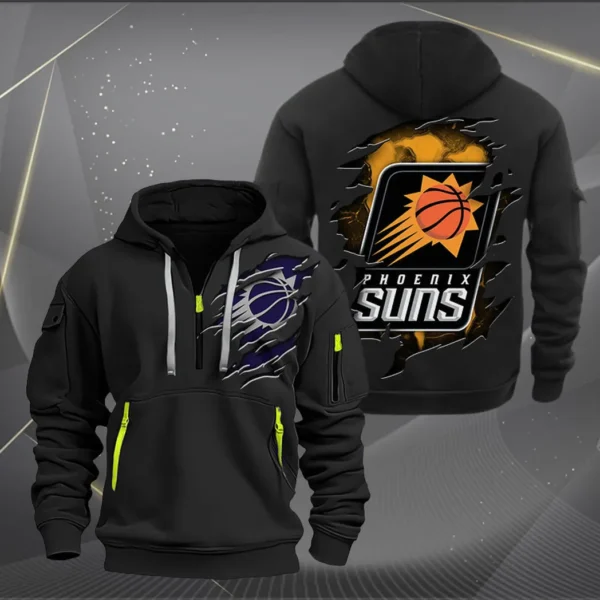 Urban Streetwear Hoodie, Half-Zip with Exclusive Logo NBA561 - Black - Image 2