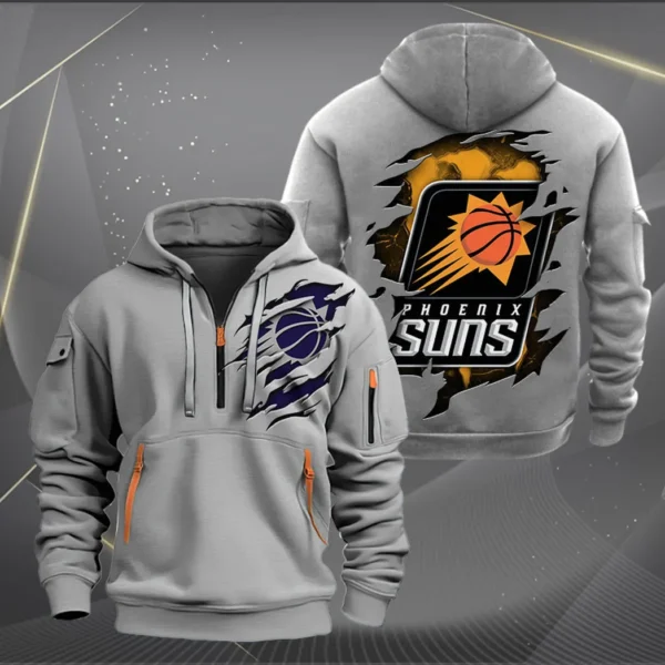 Everyday Hoodie Half Zipper, Athletic-Inspired Logo NBA561 - Grey - Image 2