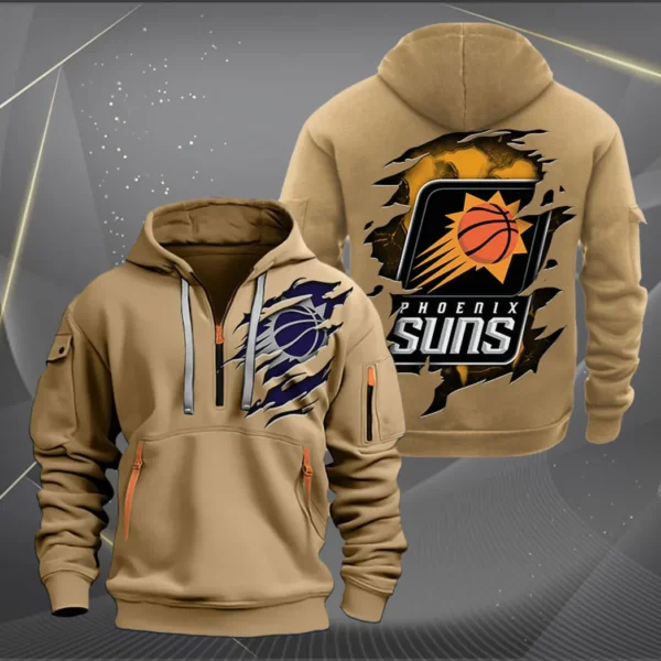 Outdoor Half-Zip Hoodie, Team Spirit Logo Design NBA561 - Khaki - Image 2