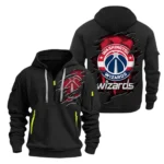 Lightweight Sports Hoodie Half Zipper, Unique Logo Print NBA561 - Black