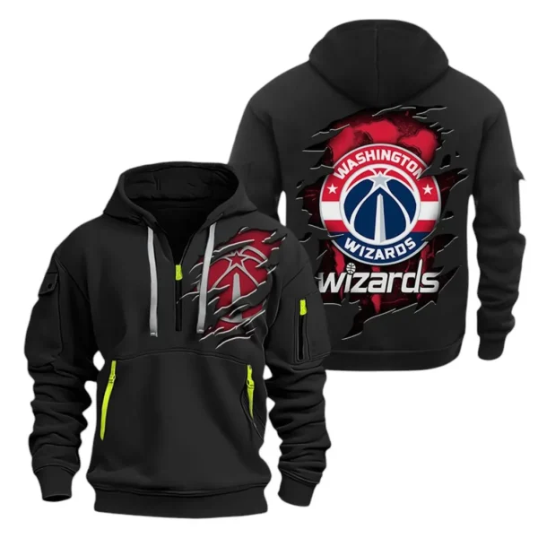 Lightweight Sports Hoodie Half Zipper, Unique Logo Print NBA561 - Black
