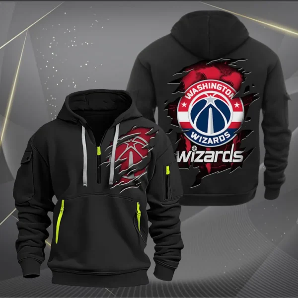 Lightweight Sports Hoodie Half Zipper, Unique Logo Print NBA561 - Black - Image 2