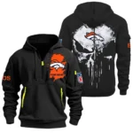 Street-Style Hoodie Half Zipper, Modern Sports Logo NFL011 - Black