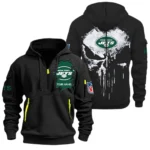 Casual Sports Hoodie Half Zipper, Modern Logo Detail Printing NFL011 - Black