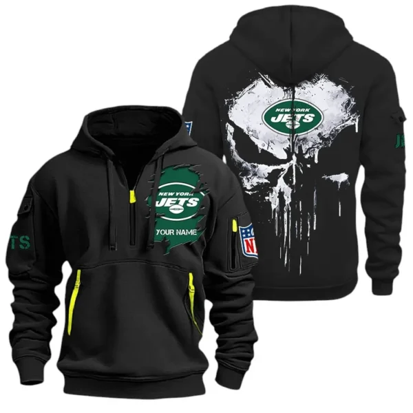 Casual Sports Hoodie Half Zipper, Modern Logo Detail Printing NFL011 - Black