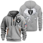 Athletic Half-Zip Hoodie, Team-Style Logo Print Hoodie Gift For Football Fans NFL011 - Gray