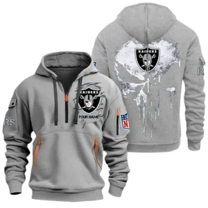 Athletic Half-Zip Hoodie, Team-Style Logo Print Hoodie Gift For Football Fans NFL011 - Gray