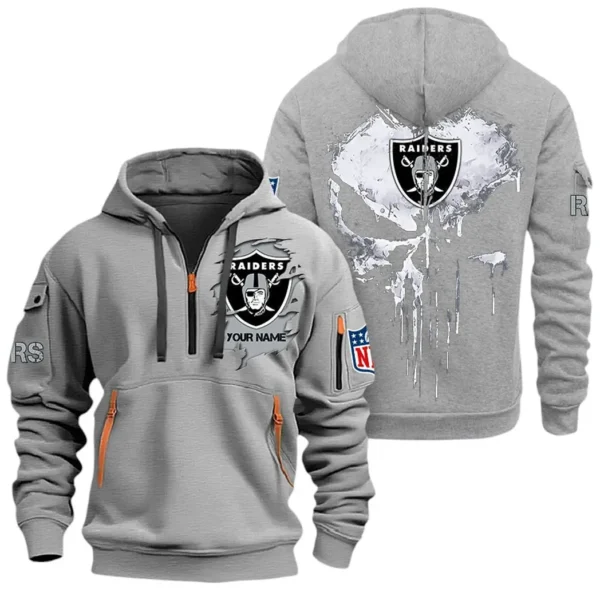 Athletic Half-Zip Hoodie, Team-Style Logo Print Hoodie Gift For Football Fans NFL011 - Gray