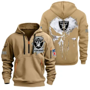 Casual Sports Hoodie Half Zipper, Modern Logo Detail Printing NFL011 - Khaki