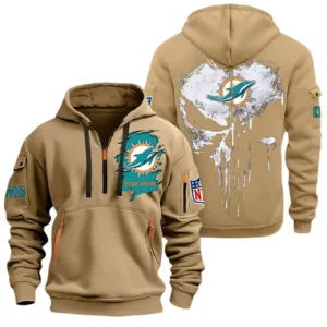 Outdoor Half-Zip Hoodie, Team Spirit Logo Design NFL011 - Khaki