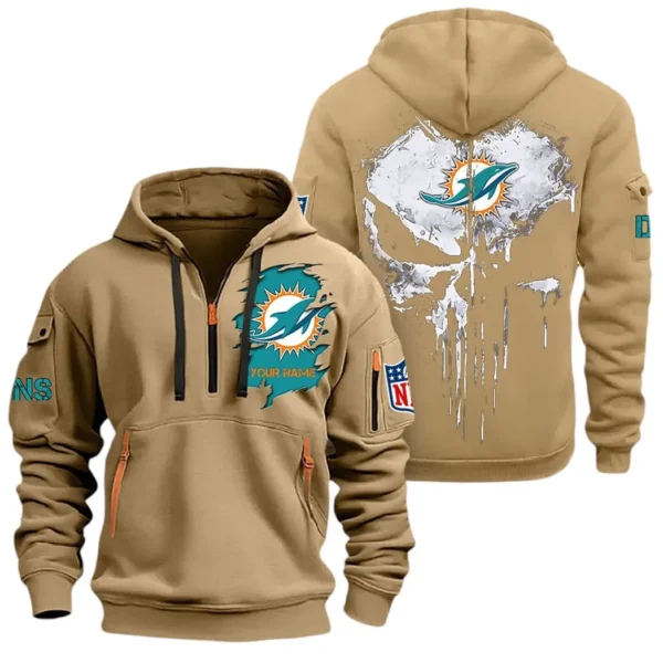 Outdoor Half-Zip Hoodie, Team Spirit Logo Design NFL011 - Khaki