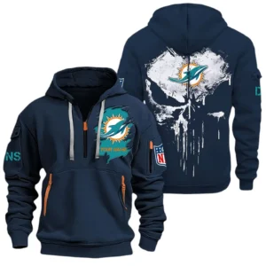 Lightweight Sports Hoodie Half Zipper, Unique Logo Print NFL011 - Navy
