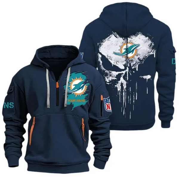 Lightweight Sports Hoodie Half Zipper, Unique Logo Print NFL011 - Navy