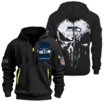 Street-Style Hoodie Half Zipper, Modern Sports Logo NFL011 - Black