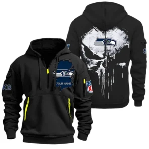 Street-Style Hoodie Half Zipper, Modern Sports Logo NFL011 - Black