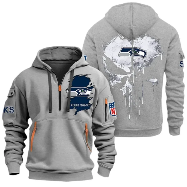 Training Hoodie Half Zipper, Fan-Friendly Logo Design NFL011 - Gray