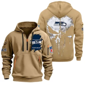 Fan Gift Hoodie Half Zipper, Sports-Inspired Logo Design NFL011 - Khaki