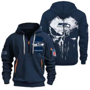 Athletic Half-Zip Hoodie, Team-Style Logo Print Hoodie Gift For Football Fans NFL011 - Navy