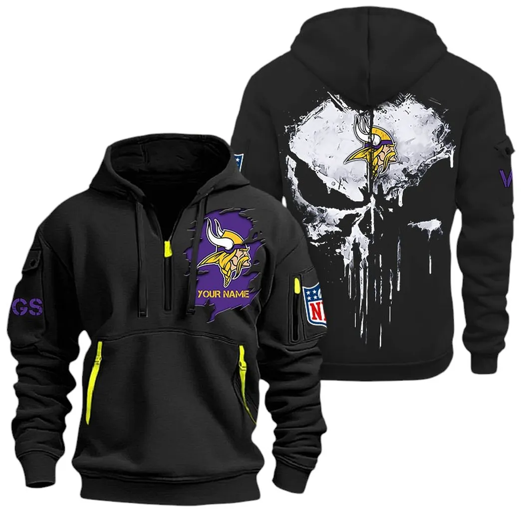 Outdoor Half-Zip Hoodie, Team Spirit Logo Design NFL011 - Black
