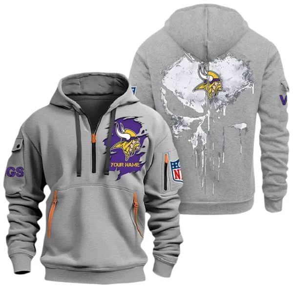 Lightweight Sports Hoodie Half Zipper, Unique Logo Print NFL011 - Gray