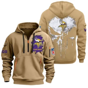 Street-Style Hoodie Half Zipper, Modern Sports Logo NFL011 - Khaki