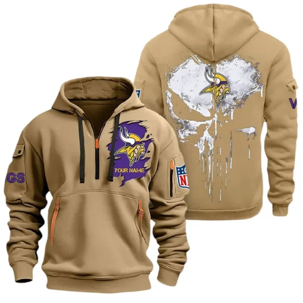 Street-Style Hoodie Half Zipper, Modern Sports Logo NFL011 - Khaki