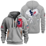 Athletic Half-Zip Hoodie, Team-Style Logo Print Hoodie Gift For Football Fans NFL011 - Gray