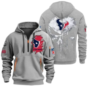 Athletic Half-Zip Hoodie, Team-Style Logo Print Hoodie Gift For Football Fans NFL011 - Gray
