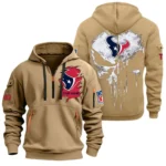 Casual Sports Hoodie Half Zipper, Modern Logo Detail Printing NFL011 - Khaki