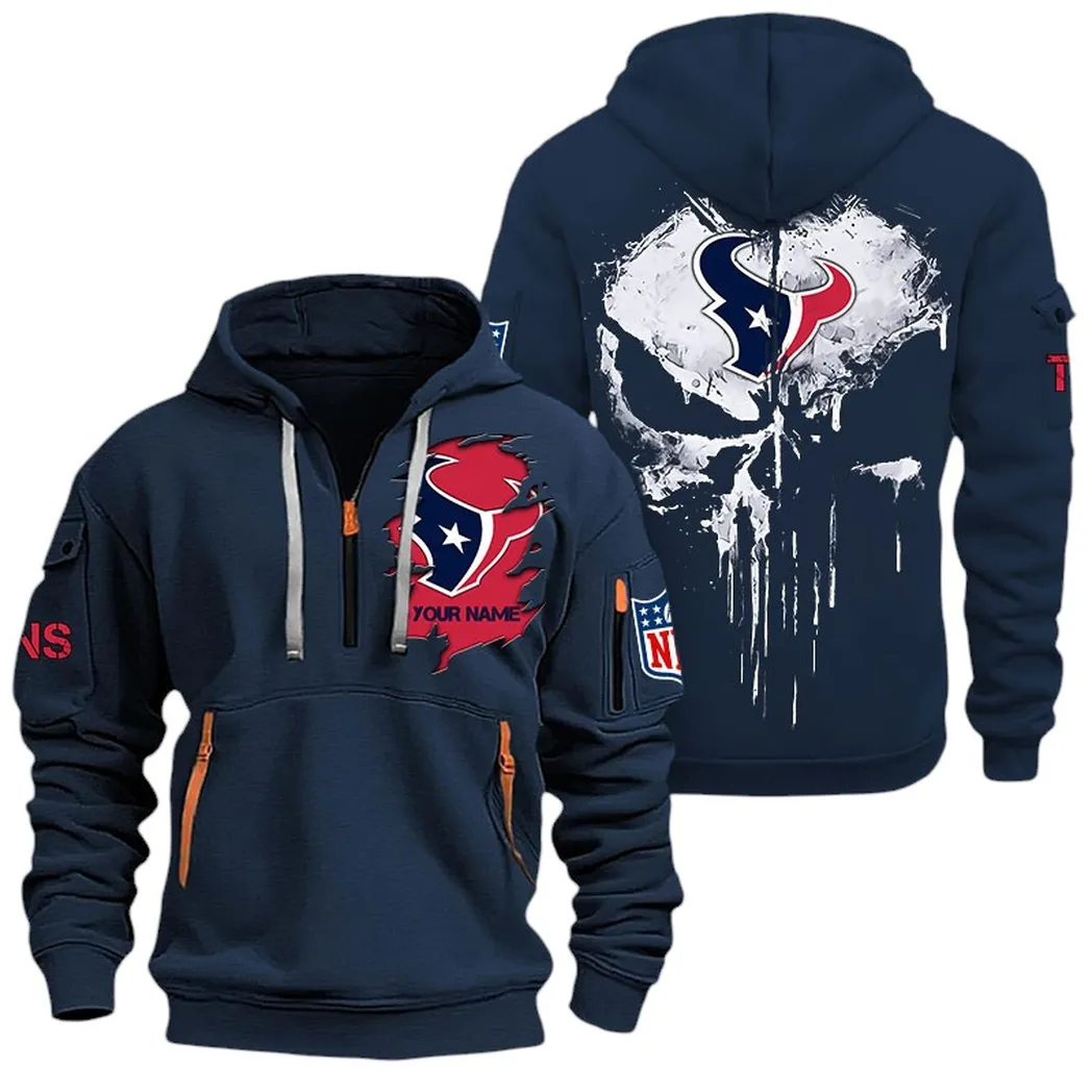 Urban Streetwear Hoodie, Half-Zip with Exclusive Logo NFL011 - Navy