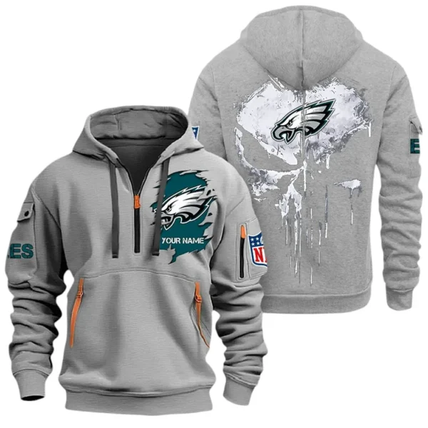 Everyday Hoodie Half Zipper, Athletic-Inspired Logo NFL011 - Gray