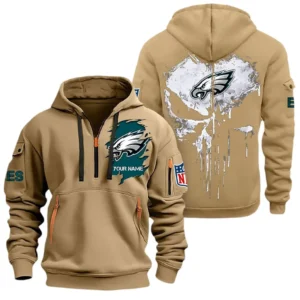Outdoor Half-Zip Hoodie, Team Spirit Logo Design NFL011 - Khaki