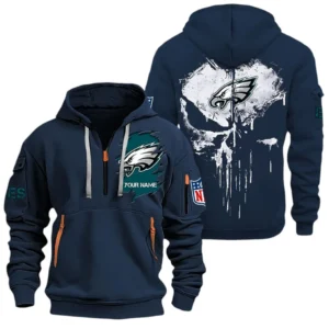 Lightweight Sports Hoodie Half Zipper, Unique Logo Print NFL011 - Navy