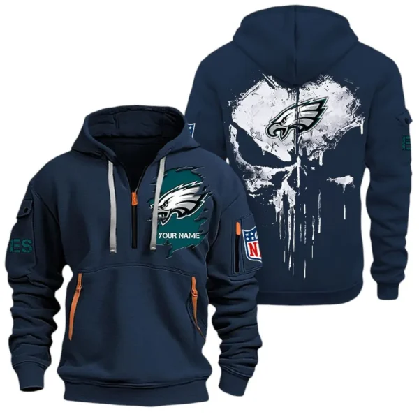 Lightweight Sports Hoodie Half Zipper, Unique Logo Print NFL011 - Navy