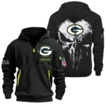 Street-Style Hoodie Half Zipper, Modern Sports Logo NFL011 - Black