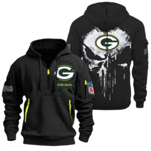 Street-Style Hoodie Half Zipper, Modern Sports Logo NFL011 - Black