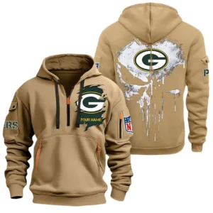 Fan Gift Hoodie Half Zipper, Sports-Inspired Logo Design NFL011 - Khaki