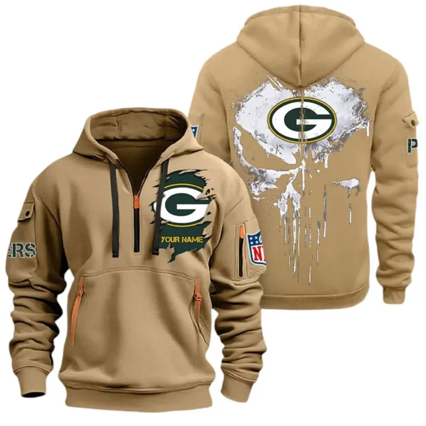 Fan Gift Hoodie Half Zipper, Sports-Inspired Logo Design NFL011 - Khaki