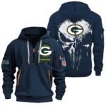 Athletic Half-Zip Hoodie, Team-Style Logo Print Hoodie Gift For Football Fans NFL011 - Navy