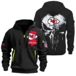 Casual Sports Hoodie Half Zipper, Modern Logo Detail Printing NFL011 - Black