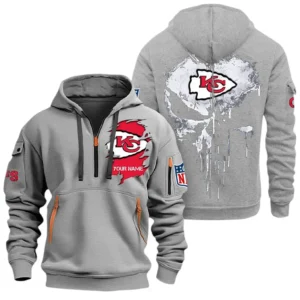 Urban Streetwear Hoodie, Half-Zip with Exclusive Logo NFL011 - Gray