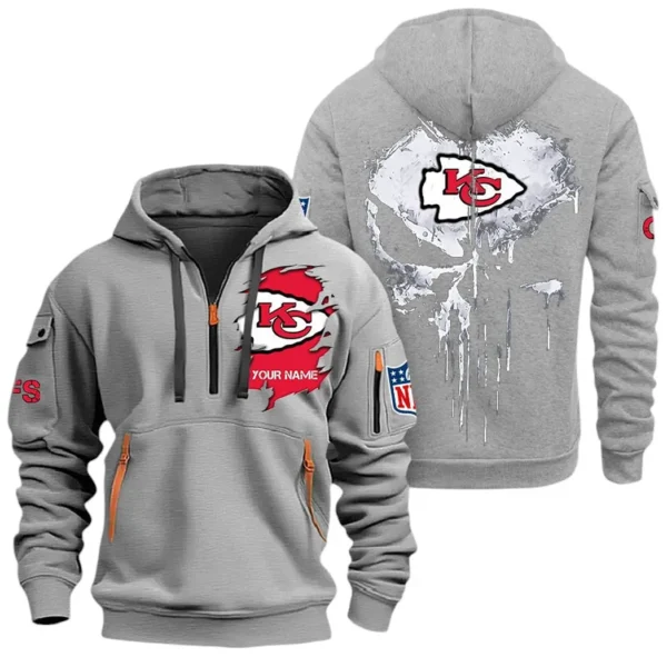 Urban Streetwear Hoodie, Half-Zip with Exclusive Logo NFL011 - Gray