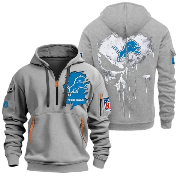 Lightweight Sports Hoodie Half Zipper, Unique Logo Print NFL011 - Gray