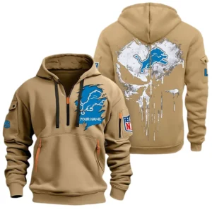 Street-Style Hoodie Half Zipper, Modern Sports Logo NFL011 - Khaki