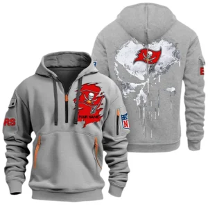 Athletic Half-Zip Hoodie, Team-Style Logo Print Hoodie Gift For Football Fans NFL011 - Gray