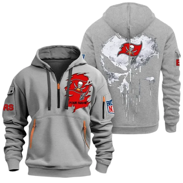 Athletic Half-Zip Hoodie, Team-Style Logo Print Hoodie Gift For Football Fans NFL011 - Gray
