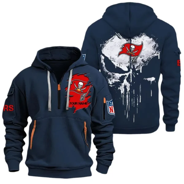 Urban Streetwear Hoodie, Half-Zip with Exclusive Logo NFL011 - Navy
