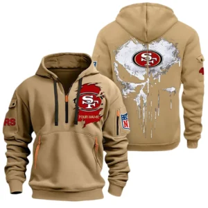 Outdoor Half-Zip Hoodie, Team Spirit Logo Design NFL011 - Khaki