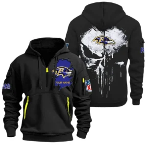 Street-Style Hoodie Half Zipper, Modern Sports Logo NFL011 - Black