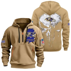 Fan Gift Hoodie Half Zipper, Sports-Inspired Logo Design NFL011 - Khaki